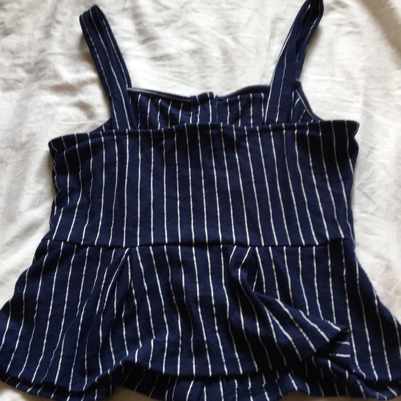 Navy with white stripes cropped button front top - Picture 3 of 4
